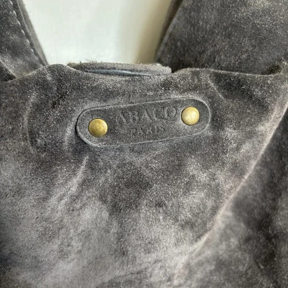 Y2K ABACO Paris Genuine Grey Suede Leather Shoulder Bag With Rivets 90's Hobo - Picture 8 of 9